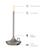 Cygevugl Led Candlelight Dinner Atmosphere Lamp, 2800Mah Battery Powered Cordless Bedside Lamp 3 Level Brightness Adjustable Touch Table Lamp For Home/Bar/Coffee/Restaurant/Camping,White