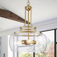 Wuzups Chandelier Rustic Farmhouse Industrial Round Ceiling Pendant Led Light Fixture Clear Seeded Glass Shade For Dining Room K