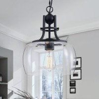 Wuzups Chandelier Rustic Farmhouse Industrial Round Ceiling Pendant Led Light Fixture With Clear Glass Shades For Dining Room Ki