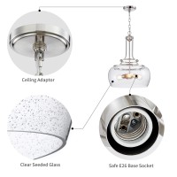 Wuzups Chandelier Rustic Farmhouse Industrial Round Ceiling Pendant Led Light Fixture Clear Seeded Glass Shade For Dining Room K