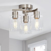 Eatich Semi Flush Mount Ceiling Light 3 Light Ceiling Light Fixture Brushed Nickel Kitchen Light Fixtures With Clear Glass Sha