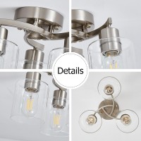 Eatich Semi Flush Mount Ceiling Light 3 Light Ceiling Light Fixture Brushed Nickel Kitchen Light Fixtures With Clear Glass Sha