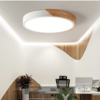 Led Ceiling Light Fixture,10 Inch Modern Wood Recessed Ceiling Lights,Remote Control Dimmable Light,White 12W Close To Ceiling Lighting Flush Mount Living Room Bedroom,3000K-6000K