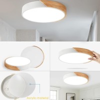 Led Ceiling Light Fixture,10 Inch Modern Wood Recessed Ceiling Lights,Remote Control Dimmable Light,White 12W Close To Ceiling Lighting Flush Mount Living Room Bedroom,3000K-6000K