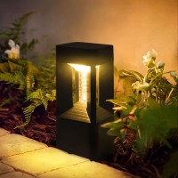 Modern Landscape Path Light With 3000K Warm Light Pathway Lights Outdoor Led Waterproof Bollard Light Black Square Aluminum Post Light Fixture External Lawn Bollard Lantern For Porch Garden Front Yard