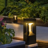 Modern Landscape Path Light With 3000K Warm Light Pathway Lights Outdoor Led Waterproof Bollard Light Black Square Aluminum Post Light Fixture External Lawn Bollard Lantern For Porch Garden Front Yard