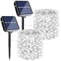 Joomer Solar String Lights Outdoor, 2Pack Total 98Ft 300Led 8 Modes Solar Fairy Lights, Super Bright Waterproof Twinkle Lights For Tree, Patio, Garden, Outdoors (White)