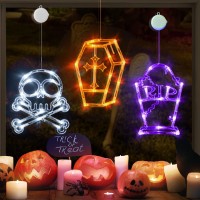 Lolstar Halloween Decorations 3 Pack Halloween Lights White Skull Orange Coffin Purple Tombstone Halloween Window Lights Wit