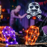 Lolstar Halloween Decorations 3 Pack Halloween Lights White Skull Orange Coffin Purple Tombstone Halloween Window Lights Wit