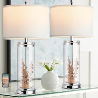 Qimh Table Lamps Set Of 2 Modern Bedside Lamp With Usb Ports Nightstand Lamp With White Fabric Shade Side Table Lamp For Bedr