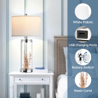 Qimh Table Lamps Set Of 2 Modern Bedside Lamp With Usb Ports Nightstand Lamp With White Fabric Shade Side Table Lamp For Bedr