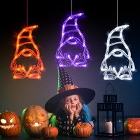 Lolstar Halloween Lights 3 Pack Orange White And Purple Gnomes Window Lights With Suction Cup Upgrade Timer Function And Slowl