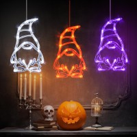 Lolstar Halloween Lights 3 Pack Orange White And Purple Gnomes Window Lights With Suction Cup Upgrade Timer Function And Slowl