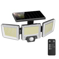 Mustwin Solar Motion Sensor Lights Outdoor Ip65 Waterproof Flood Lights With Remote Control 3 Heads 270 Super Bright 216 Led S