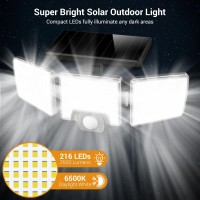 Mustwin Solar Motion Sensor Lights Outdoor Ip65 Waterproof Flood Lights With Remote Control 3 Heads 270 Super Bright 216 Led S