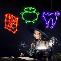 Lolstar Halloween Lights 3 Packs Spellbook Cat And Cauldron Halloween Lights With Suction Cup Upgrade Timer And Slowly Fade M