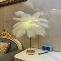 Feather Table Lamp, Ostrich Feather Table Night Light Modern Feather Lamp Bedside Table Lamp Desk Lamp Feather Led Night Lamp Atmosphere Light Nightstand Lamp For Living Room Wedding Room Bedroom