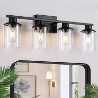 Lousace 4 Light Bathroom Vanity Light Matte Black Bathroom Light Fixtures Modern Bathroom Lights Over Mirror With Clear Glass