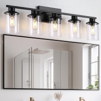 Lousace 5 Light Bathroom Vanity Light Matte Black Bathroom Light Fixtures Modern Bathroom Lights Over Mirror With Clear Glass