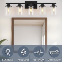 Lousace 5 Light Bathroom Vanity Light Matte Black Bathroom Light Fixtures Modern Bathroom Lights Over Mirror With Clear Glass