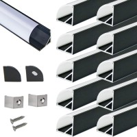 Starlandled 10 Pack 3.3Ft/1M Led Black Aluminum Channel V Shape With Milky Pc Cover For Strip Lights Installation Professional Look