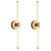 Kuzzull Wall Sconces Set Of Two Brushed Brass Gold Led Wall Lights Modern Linear Sconces Wall Lighting Indoor Sconces Wall Decor