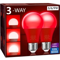 Briignite 3 Way Red Light Bulbs, 3 Way Led Light Bulbs 30 70 100W Equivalent, Red 3 Way Light Bulbs, Three Way A19 Light Bulbs E26 Medium Base, Perfect For Party Halloween Christmas Holidays, 2Pack