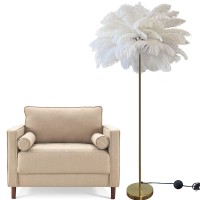 Floor Lamp For Living Room, Modern Standing Real Ostrich Feather Lamps, Stepless Golden Pole Floor Led Lights, 3 Dimmable Lights Temperatures, Elegant Design For Corner, Bedroom, Living Room (White)