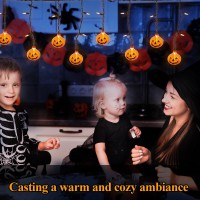 Fall Halloween Pumpkin Curtain Lights 25 Led 7Ft Halloween Pumpkin Lights With 10 Jack O Lantern Connectable For Halloween Bedr