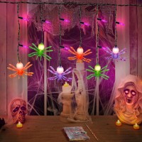 Jasneniebo Halloween Decorative Lights Plug In 7Ft 25 Bulbs Halloween String Lights With 10 Spiders Connectable Curtain Lights