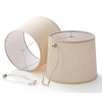 Linen Lamp Shades Set Of 2 12 X 14 X 11 Inch Large Size Drum Lampshades With 10 Inch Harp Brown Farmhouse Lamp Shade For Ta