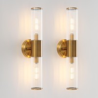 Kuzzull Wall Sconces Set Of Two Brushed Brass Gold Wall Mounted Lamp Indoor Sconces Wall Lighting With Stripped Glass Shade Mode