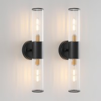 Kuzzull Wall Sconces Set Of Two Black And Brass Gold Wall Lamp With Stripped Glass Sconces Wall Lighting Wall Light Fixtures Sco