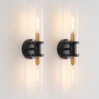 Wall Sconces Set Of Two Black And Brass Gold Wall Lamp Wall Lights With Clear Glass Shade Sconces Wall Lighting Wall Scon