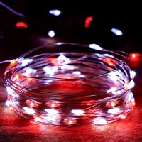 4-Pack Red And White Fairy Lights Battery Operated With Timer, Waterproof 16Ft 50 Led Christmas Lights Outdoor Indoor, String Lights For Bedroom Home Wedding Party Christmas Decoration(Red And White)