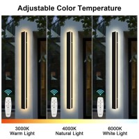 Xwhaob 3 Color Dimmable Outdoor Wall Lights Long Outdoor Modern Led Wall Light Ip65 Waterproof Black Exterior Sconce Minimalist Sconces Fixture For House Porch, With Remote Control (23.6Inch 19W)