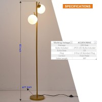 Fiqevs 2 Globe Modern Gold Floor Lamp For Living Room Contemporary Mid Century Standing Lamp With Frosted Glass Shade Led Bul