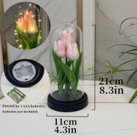 Yunbiaosen Led Tulip Lamp Artificial Flower Night Light Handmade Light Up Tulips In Glass Dome Table Lamp Ornaments Desktop Deco