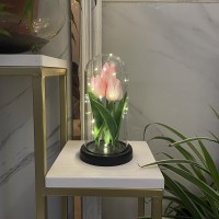 Yunbiaosen Led Tulip Lamp Artificial Flower Night Light Handmade Light Up Tulips In Glass Dome Table Lamp Ornaments Desktop Deco