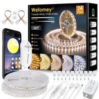 Wefomey White Led Strip Lights 100Ft Dimmable Led Light Strip Warm White To Cool 2700K6500K Bright 24V Led Tape Light With Re