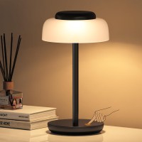 Qimh Battery Operated Led Table Lamp, 5000Mah Cordless Desk Lamp With 3 Level Brightness Touch Control, Mini Rechargeable Night Light For Living Room, Bedroom, Outdoor Bar (Black)