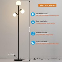 Fiqevs 3 Globe Black Mid Century Floor Lamp Modern Contemporary Standing Lamp With Sphere Frosted Glass Shade And 3000K Led Bul