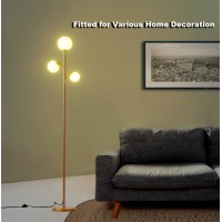 Fiqevs 3 Globe Gold Mid Century Floor Lamp Modern Standing Lamp With Frosted Glass Shade 3Pcs Warm White Led Bulbs Contempor