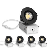 Zyc Gimbal Led Recessed Spotlight - 4Pack 3Inch Eyeball Light Rotate Led Recessed Light Black Finish Gimbal Light With Junction Box, Adjustable 5Cct Led Downlight 8W For Living Room Black 4P