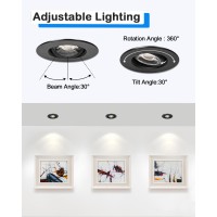 Zyc Gimbal Led Recessed Spotlight - 4Pack 3Inch Eyeball Light Rotate Led Recessed Light Black Finish Gimbal Light With Junction Box, Adjustable 5Cct Led Downlight 8W For Living Room Black 4P