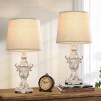 Table Lamps For Bedrooms Set Of 2, Vintage Bedside Lamps With Cream Fabric Shade, Antique Resin Table Lamps For Living Room, Farmhouse Table Lamps For Side Nightstand, Small Table Lamps For Kids Room