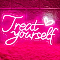 Hohosign Treat Yourself Neon Sign Light Pink Neon Sign Treat Yourself Light Neon Signs For Wall Decor Led Treat Yourself Sign