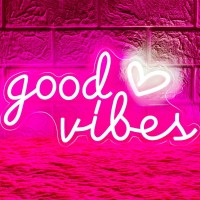 Hohosign Good Vibes Neon Sign For Wall Decor Good Vibes Neon Lights Sign 16X8 Heart And Good Vibes Led Signs For Bedroom W