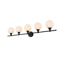 Cordelia 5 Light Black And Frosted White Bath Sconce