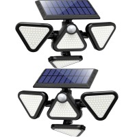 Zookki Solar Motion Sensor Outdoor Lights, 243 Led 6500K Solar Flood Lights Outdoor Ip65 Waterproof, 4 Head 270 Wide Angle Outdoor Solar Security Led Powered Lights For Garage Yard Patio, 2Pack